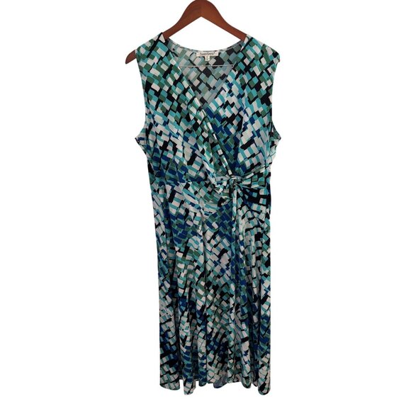 Travel Smith Women's V-Neck Crossover Sleeveless Dress Sz XL Geometric USA Made - Picture 1 of 10